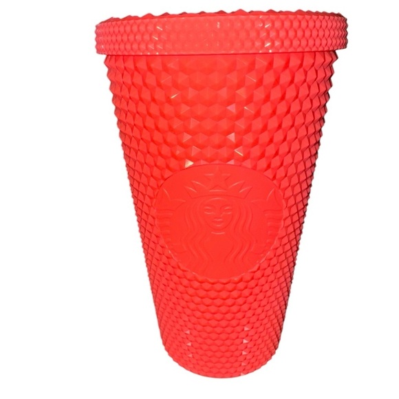 STARBUCKS Coral 16 oz. Textured Cold Coffee Cup No Straw EUC - Picture 2 of 7